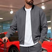 baratos Jaquetas Casuais-Homens jaqueta leve Jaqueta casual Férias Diário Respirável Bolsos Primavera Outono Bloco de cor Moda Clássico Colarinho Chinês Padrão Preto Amarelo Vermelho Azul Marinha Azul Royal Casaco