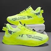 abordables Chaussures de Course pour Hommes-Baskets jaunes de style urbain pour hommes avec semelle à coussin d'air et tige en mesh, chaussures de sport légères et tendance pour la course, la salle de sport et les vêtements décontractés