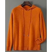 Недорогие Мужской шерстяной свитер-мужской свитер из чистой шерсти премиум-класса, кашемир, классический трикотажный свитер с капюшоном и завязками, мягкий, теплый, дышащий