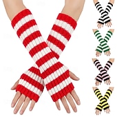 cheap Gloves-Women's 1 Pair Half Finger / Knitted Gloves Streetwear / Outdoor Gloves - Striped Print
