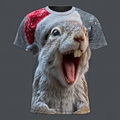お買い得  クリスマス動物衣装-クリスマス 男性用 3D リス Tシャツ 半袖 Tシャツ 3Dプリント クルーネック シャツ 日常 デザイナー アーティスティック バケーション パーティー ストリート ブルー ダックグレー グレー オールシーズン 衣類 S M L XL XXL XXXL