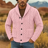 ieftine pulover cardigan pentru bărbați-Bărbați Pulover Pulover Cardigan Striat Cablu Tricotat Topuri obișnuite Tricotat Simplu Șal  Guler Vacanță Modă Casual Purtare Zilnică Îmbrăcăminte Primăvara &amp; toamnă Roz Îmbujorat Roz S M L