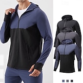 tanie Kurtki biegowe-Męskie Kolorowy blok Kurtka sportowa Jesień / Zima Kaptur Długi rękaw Athleisure Ochrona przed słońcem Lekki Siłownia Piesze wycieczki Bieganie Trening Joga Czarny Niebieski Ciemnoniebieski Odzie