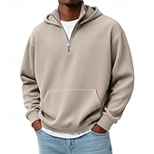 tanie podstawowe bluzy męskie-Męskie Bluza z Kapturem Bluza z kapturem na zamek błyskawiczny Czarny Biały Czerwony Granatowy Ciemnozielony Kaptur Równina Kieszeń Quarter Zip Sport i turystyka Codzienny Święto Sztruks Poliester