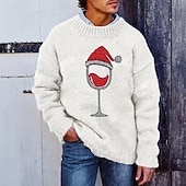 preiswerte Hässliche Pullover für Männer-Hässlicher Weihnachtspullover Herren Weinglas Pullover Strickware Rundhalsausschnitt Lässig Urlaub Straße Täglich 3D-Druck Stricken warm halten Langarm Frühling Herbst Winter Weiß Rote Blau