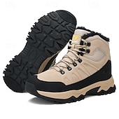 voordelige Winter- en sneeuwlaarzen-beige en zwarte waterdichte wandelschoenen voor heren met antislipzool en warme voering, outdoor trekkingschoenen voor winterkamperen en bergavonturen