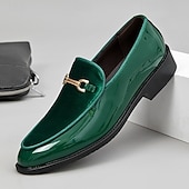 preiswerte Slipper-grüne Herren-Loafer aus Kunstleder mit goldenen Zierschlaufen – elegante Weihnachtsfeier-Schuhe für stilbewusste Männer