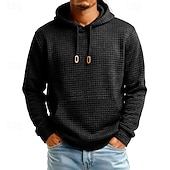 preiswerte Einfache Sweatshirts-Herren Kapuzensweatshirt Waffle Kapuzensweatshirt Pullover Kapuzensweatshirt Aprikose Weinrot Schwarz Weiß Marineblau Mit Kapuze Einfach Kängurutasche Strukturiert Sport &amp; Outdoor Lässig Täglich