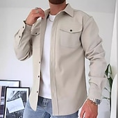 preiswerte Flanellhemden-Herren Hemd Freizeithemd Flanellhemd Knopfhemd Overshirt Schwarz Marineblau Beige Langarm Einfach Kragen Täglich Ausgehen Bekleidung Mode Lässig