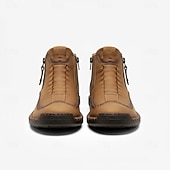 baratos Ténis para Homem-botins casuais masculinos de couro marrom com zíper e design costurado à mão - confortáveis e leves para uso diário e ao ar livre