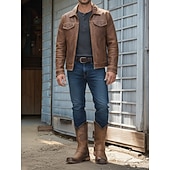 economico Stivali da cowboy e occidentali-Per uomo Stivali Stivali da Cowboy Retrò Scarpe in pelle Camminata Vintage Classico All'aperto Quotidiano Pelle PU Confortevole Antiscivolo Caldo Stivali a Metà Polpaccio Slip-on Caffè Estate