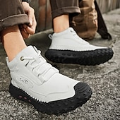 economico Stivaletti alla caviglia-scarponi da trekking bianchi da uomo fatti a mano: design in similpelle resistente e confortevole, perfetti per le avventure all'aria aperta e per l'uso quotidiano