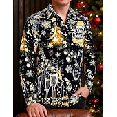 olcso Ingek-Karácsony Hosszú ujjak Gombos ing Karácsonyi fények Grafikus Újdonságok Vicces mert Férfi Felnőttek 3D nyomtatás mert Karácsony Farsang Újév Parti