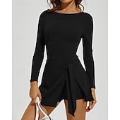 baratos Vestido Feminino-Mulheres Cor Sólida Vestido de tênis Vestido esportivo Manga Longa Fashion Tênis Pickleball Corrida Conjuntos Preto Rosa claro Cáqui Roupas de tênis