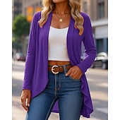 abordables Vestes de course-Femmes Couleur Unie Cardigan ouvert sur le devant Cardigan tricoté Automne manche longue Athleisure Col en V Extérieur Voyage Sportif Rouge vin Noir Violet Tenue de sport Tenues de Sport