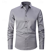 baratos camisas masculinas não de ferro-Homens Camisa Social Saia Camisa não de ferro Camisas de smoking Tecido Formal Casamento Preto Branco Rosa Vinho Manga Longa Lapela Primavera &amp; Outono Todas as Estações Roupa