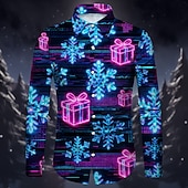 olcso Ingek-Karácsony Hosszú ujjak Gombos ing Karácsonyfák hópelyhek Grafikus Újdonságok Vicces mert Férfi Felnőttek 3D nyomtatás mert Karácsony Farsang Újév Parti