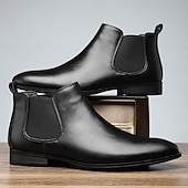 cheap Chelsea Boots-Black Faux Leather Men's Chelsea Boots with Smooth Finish – Elegant and Easy-to-Wear Footwear for Office and Evening Wear
