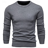abordables Pull col rond-Homme Pull Côtelé Tricoter Hauts Réguliers Tricoté Coupe ajustée Uni Col ras du cou Tricots Contemporain Occasionnel Tenue quotidienne Vêtement Tenue Automne &amp; Hiver bleu marine M L XL