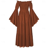 abordables Vestidos-Retro Antiguo Medieval Renacimiento Vestidos Vikingo élfico Color sólido Disfraz Mujer Celta Fantasía Real Víspera de Todos los Santos Carnaval Mascarada LARP Adulto Vestido