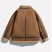 baratos Faux Suede Jackets-Men's Faux Suede Jacket Fleece Jacket Sherpa Jacket Brown Suede Jacket Casual Casual Daily Windbreaker Patchwork Pocket Winter Solid Color Vintage Fashion Shirt Collar Regular Black Brown Jacket
