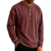 levne Ležérní tričko Henley-SoftFade™ Pánské tričko Henley T-shirt Tee dlouhý rukáv jednobarevné vintage retro ležérní styl obarvené vybledlé Henley ležérní jaro podzim černá šedá světle modrá Henley T-Shirt