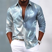 baratos Camisa de Seda Masculina-Homens Estampa Geométrica Mármore Arte abstrata Camisa Social Blusa de cetim Saia Manga Longa Moda Casual Férias Dia a Dia Verão Primavera Outono Aberto para a Lateral Impressão 3D Camisas de botões