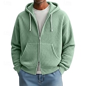 baratos hoodies básicos dos homens-Homens Moletom Full Zip Hoodie Moletons Waffle Adamascado Branco Vermelho Azul Marinha Verde Escuro Com Capuz Tecido Zíper Textura Desportos e Ar livre Casual Diário Roupa de rua Legal Roupa de