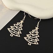 abordables Anillos de mujer-Pendientes colgantes de árbol de Navidad dorados: joyas festivas para mujer, pendientes con decoración navideña.