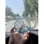 זול ספלים וכוסות-ספל גל זכוכית ים, כוס קפה מזכוכית גלי אוקיינוס בעבודת יד, כוס שתייה ססגונית בעבודת יד, מתנה ייחודית לחג המולד לנשים &amp;גברים, מתנה לאוהבי חוף אוקיינוס