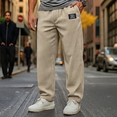cheap Straight Leg-Men's Trousers Corduroy Pants Baggy Pants Straight Leg Sweatpants Drawstring Elastic Waist Solid Color Comfort Full Length Outdoor Daily Streetwear Vacation Fashion Black Navy Blue Micro-elastic