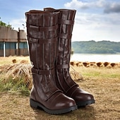 رخيصةأون أحذية ركوب الخيل-حذاء رجالي بني اللون من الجلد الصناعي يصل إلى الركبة - عصري مع تفاصيل رباط، مثالي للأنشطة غير الرسمية والخارجية