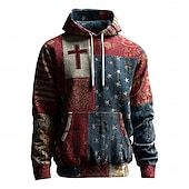 voordelige Vlagpatroon-Voor heren Kruis Amerikaanse vlag Trui met capuchon Modieus Dagelijks Casual Lange mouw Capuchon Streetwear Vakantie Feest Festival blauw Rood Opdrukken Herfst Winter Ontwerper S M L XL 2XL 3XL