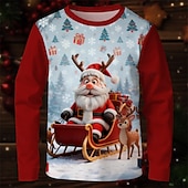 billiga Barnens jultröjor-Jul Pojkar 3D Grafisk jultomten T-shirt Långärmad Vår Höst Mode Grundläggande Barn 4-12 år Rund hals Utomhus Ledigt Dagligen Normal