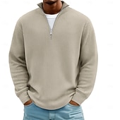abordables Polo clásico para hombre-Hombre Camisetas polo con diseño de gofre Con Texturas Casual Exterior Zip Cremallera de un cuarto Manga Larga Moda Moderno Color sólido Plano De Punto Otoño invierno Otoño Primavera &amp; Otoño Ajuste