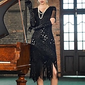 economico Abiti degli anni '20-Set Anni Ruggenti Anni 1920 Lunghezza al ginocchio Abito Flapper Abito da cocktail Costume di fantasia con accessori Maniche corte Il grande Gatsby Ragazza Flapper Paillettes Frangia con nappe Scollo