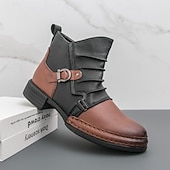 baratos Botas de trabalho-Botas masculinas de couro sintético bicolor, pretas e marrons, com tira de fivela lateral e design de gáspea dobrada, botas vintage feitas à mão para amantes da moda retrô