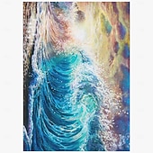 olcso Terítőszőnyegek-Absztrakt óceáni hullám szőnyeg nappaliba és hálószobába hamis kasmírból készült tengerparti művészeti szőnyeg színes tengeri hullám és naplemente mintázattal puha csúszásmentes gépben mosható