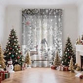 Недорогие Рождественская кухня-Рождественские прозрачные шторы серии 2025, 3D цифровая печать, оконные шторы для гостиной, спальни, праздничное украшение, декор для дома, элегантные праздничные шторные панели
