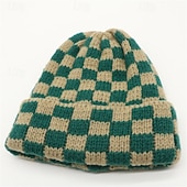 baratos Gorro-Homens Unisexo Gorro Chapéus de inverno Gorros 骷髅头毛线帽 Chapéu de malha Vermelho Azul Fibras Acrilicas Tricotado Moda Casual Aconchegante Roupa Diária Encontro Xadrez Quente