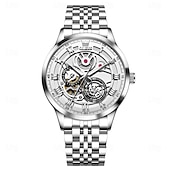 halpa Mekaaniset kellot-OLEVS 7076 Miehen Automaattinen Kello Muodikas Tyhjennetty Mekaaninen Kello Valentine's Day Lahja miehille Vedenkestävä Ruostumattomasta Teräksestä Ranneke Roomalainen Mitta Käsikello