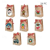 Недорогие Подарочные коробки и упаковочная бумага-24 коробки для рождественских угощений, конфеты, пряничный домик, мини-коробка для рождественской вечеринки, небольшой картонный подарочный контейнер для рождественских угощений, печенья, сладостей,