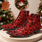 Miesten punaiset leopardikuvioiset nahkaiset nilkkurit, joissa nauhat ja terävä kärki, 100% naudannahkaa, muotisaappaat lavalle, klubeille ja trendikkäisiin asuihin. halpa Miesten joulukengät-Miesten punaiset leopardikuvioiset nahkaiset nilkkurit, joissa nauhat ja terävä kärki, 100% naudannahkaa, muotisaappaat lavalle, klubeille ja trendikkäisiin asuihin.