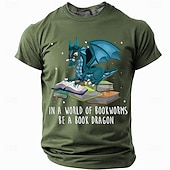 cheap Men&#039;s Funny T shirts-Funny &#039;Book Dragon&#039; Reading T-Shirt, Fantasy Dragon and Books Graphic Tee for Book Lovers and Readers