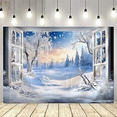 olcso Faliszőnyegek-havas táj ablakmintás gobelin, nagyméretű fali faldekoráció, fotóháttér szövet, lakberendezés hálószobába, nappaliba vagy irodába