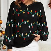 tanie Hoodie i bluza-Święta Damskie Bluzki casualowe Sweter sweter Długi rękaw Top Athleisure Graficzny Miękka Ciepłe Impreza Motyw świąteczny Odzież sportowa Odzież sportowa Czarny