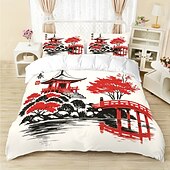 baratos Conjuntos de capa de edredão-Conjunto de capa de edredom de 3 peças com pintura a tinta estilo chinês para cama queen size, capa de edredom macia com 2 fronhas – hotel &amp;roupa de cama para quarto de hóspedes, aconchegante
