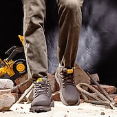 cheap Work Boots-Men's Yellow Faux Leather Work Safety Boots with Shock-Absorbing Sole and Steel-Toe Protection, Durable Construction Boots for Outdoor Labor and Industrial Work