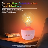 Недорогие Рождественские огни-1 шт. светодиодный ночник в форме луны и звезды G80, перезаряжаемая настольная лампа RGB желтого цвета с регулировкой яркости, декор для комнаты, подарочный светильник в форме луны