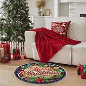 Недорогие Коврики-С Рождеством круглый коврик для гостиной и спальни искусственный кашемир коврик праздника с украшениями Пуансеттия и сосновыми листьями мягкий нескользящий машинная стирка 4фт